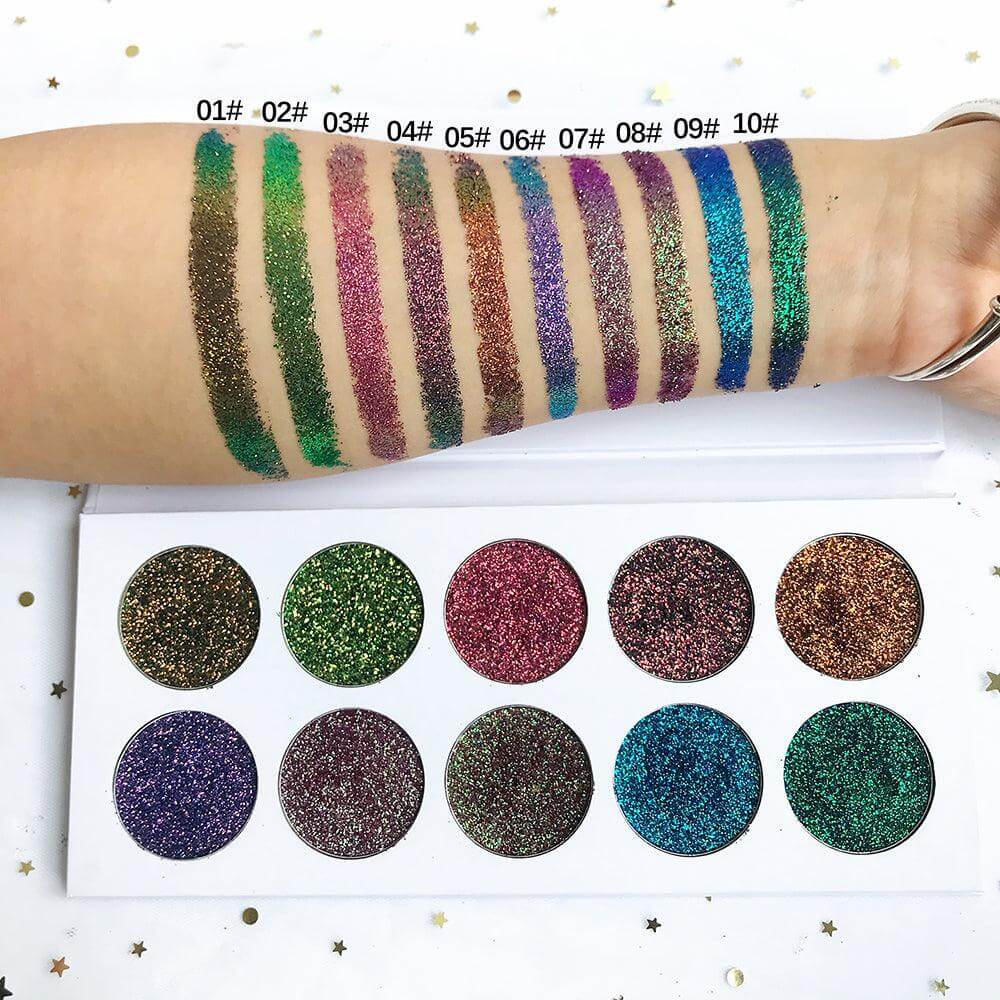 10 Colors Chrome Pressed Eyeshadow Palettes - Shmily Beauty