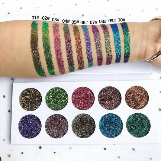 10 Colors Chrome Pressed Eyeshadow Palettes - Shmily Beauty