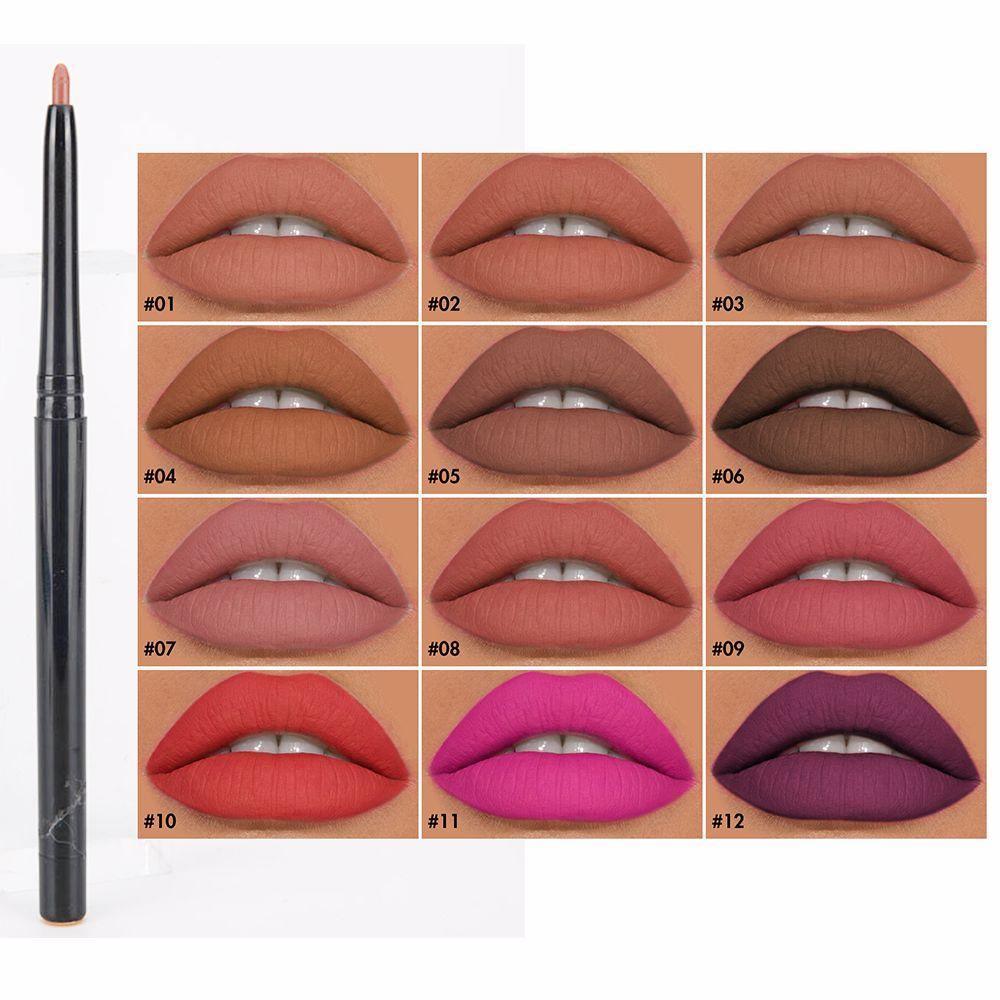 12 Color Retractable Lipliner Pencil Matte Vegan Waterproof Lip Liner - Shmily Beauty