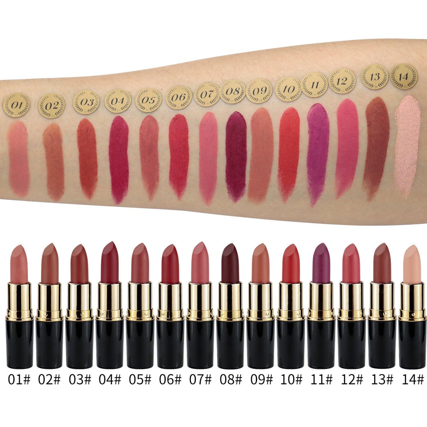 14 Colors Waterproof Matte Lipstick Long Lasting Moisturize Bullet Lipstick - Shmily Beauty