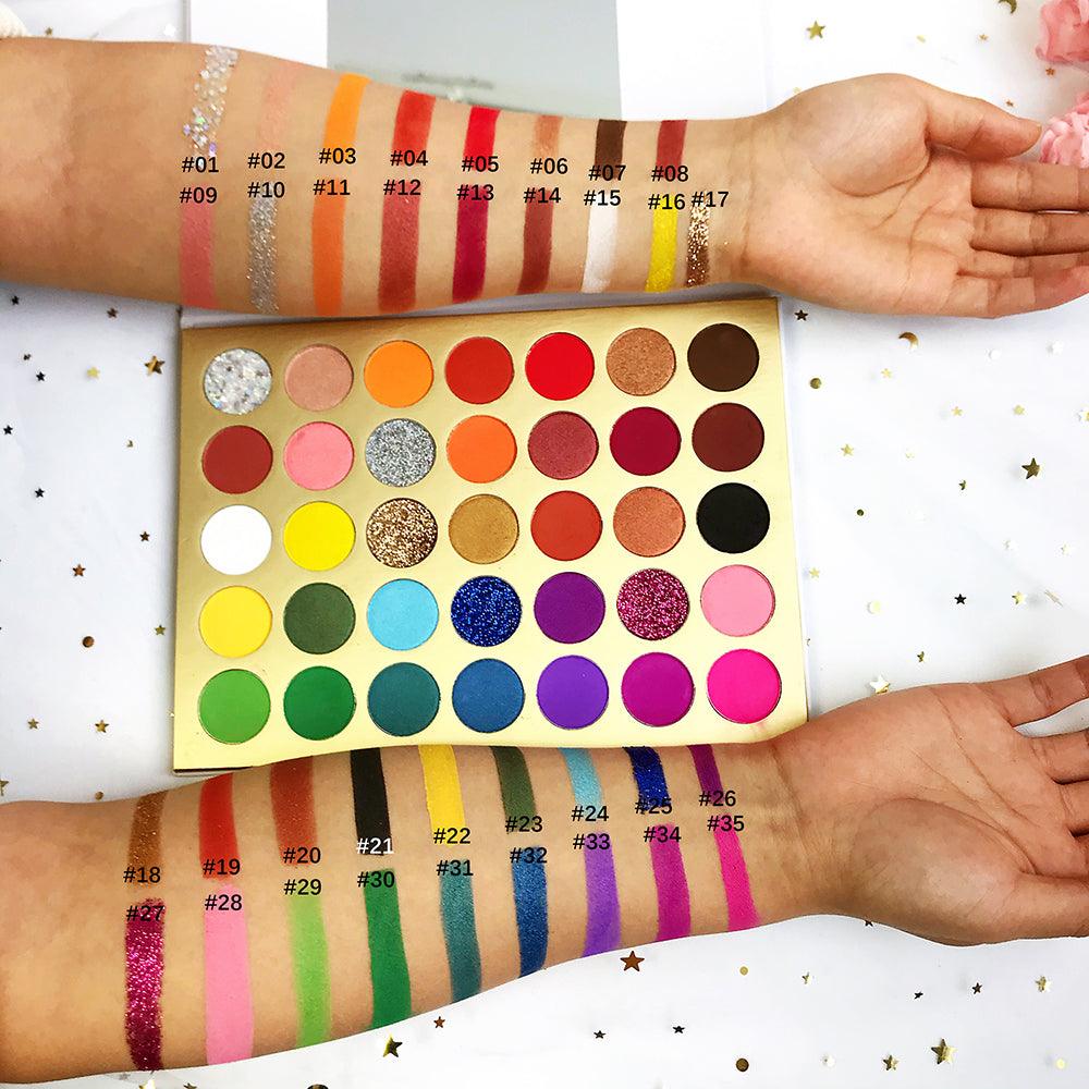 35 Pressed Glitter High Pigment Eye Shadow Stamp Pallets Vendors Private Label Eyeshadow Palettes - Shmily Beauty
