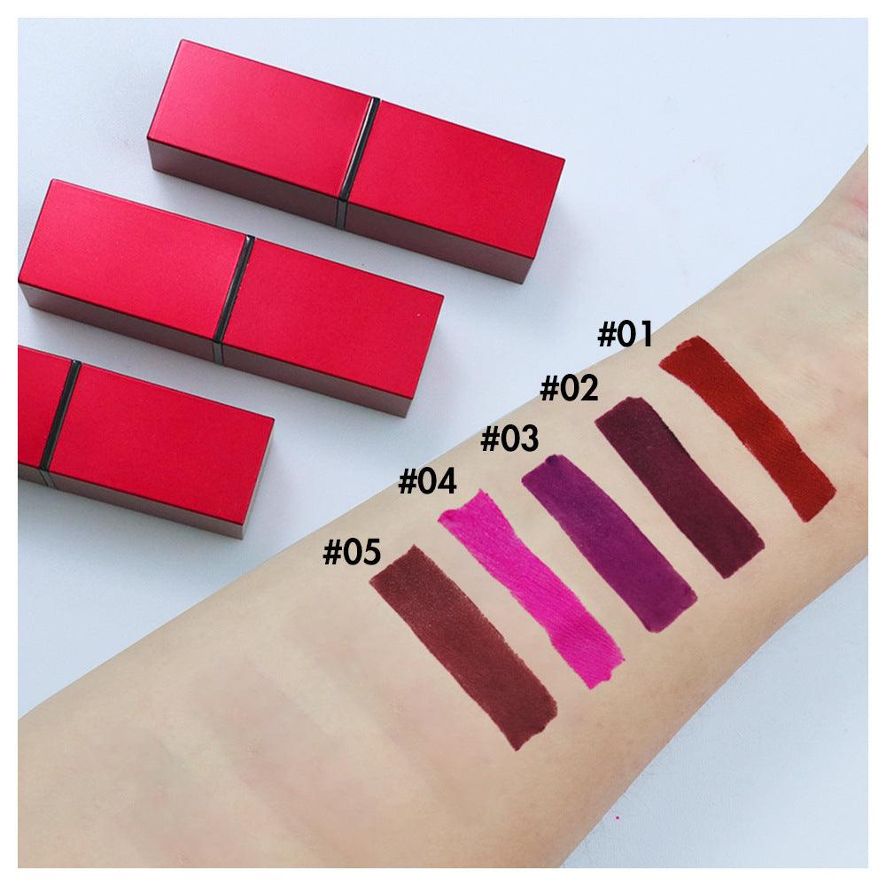 5 Colors Matte Red Square Tube Lipsticks - Shmily Beauty