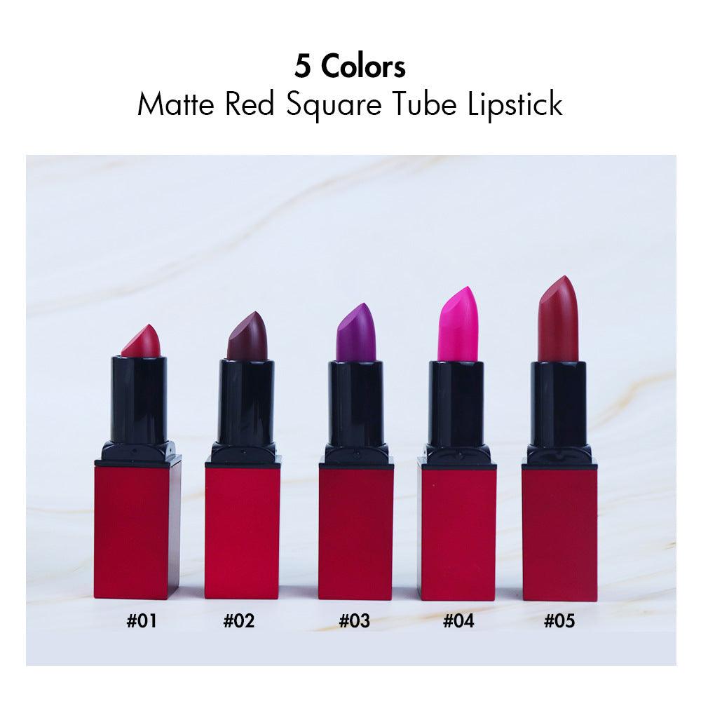 5 Colors Matte Red Square Tube Lipsticks - Shmily Beauty