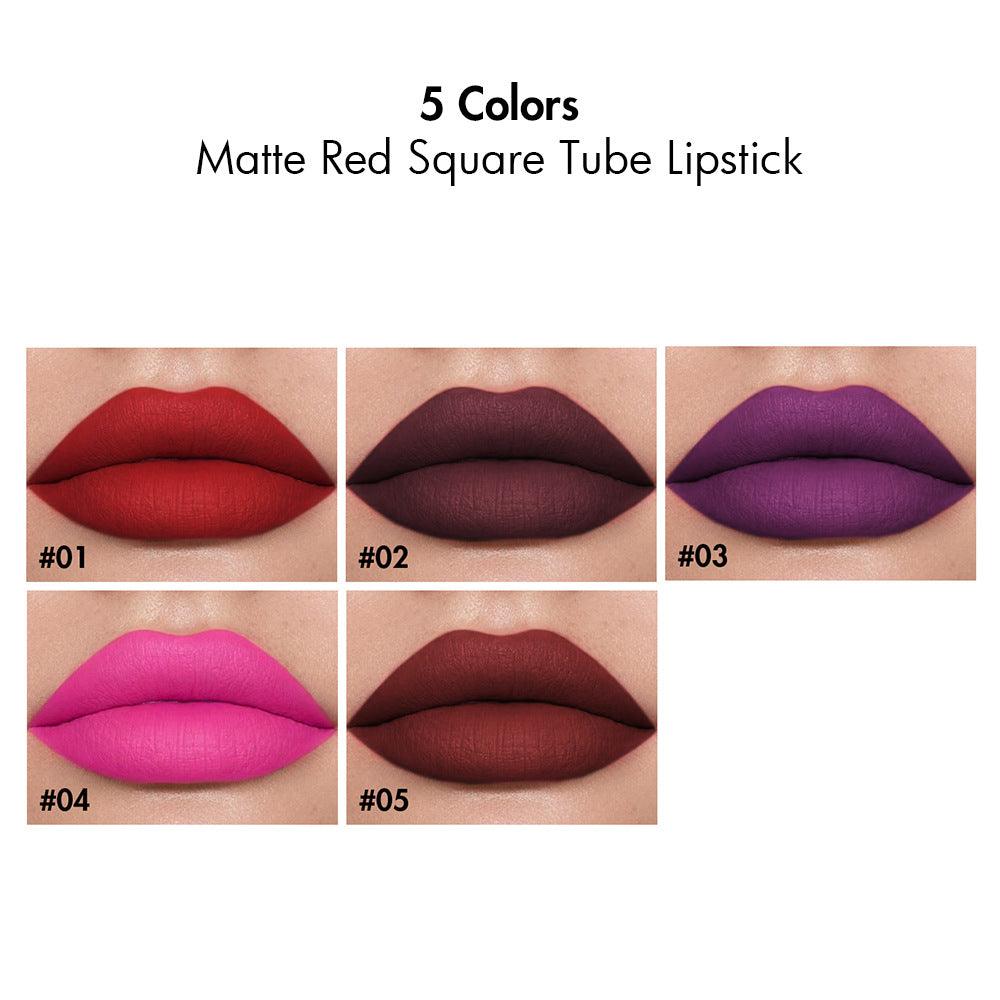5 Colors Matte Red Square Tube Lipsticks - Shmily Beauty