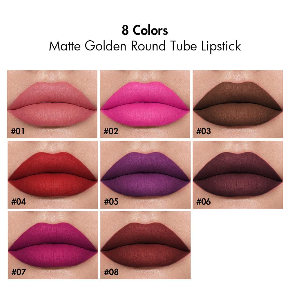 8 Colors Matte Golden Round Tube Lipsticks Wholesale - Shmily Beauty