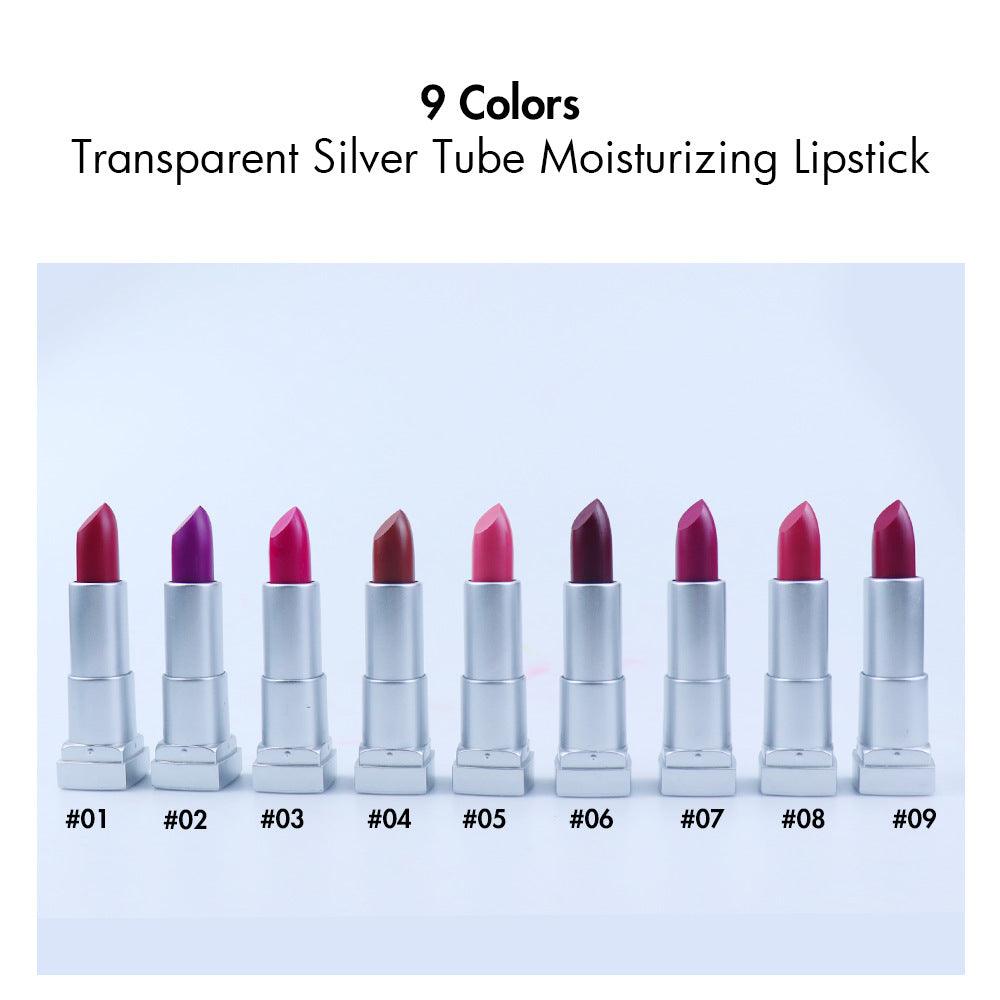 9 Colors Transparent Silver Tube Moisturizing Lipsticks - Shmily Beauty