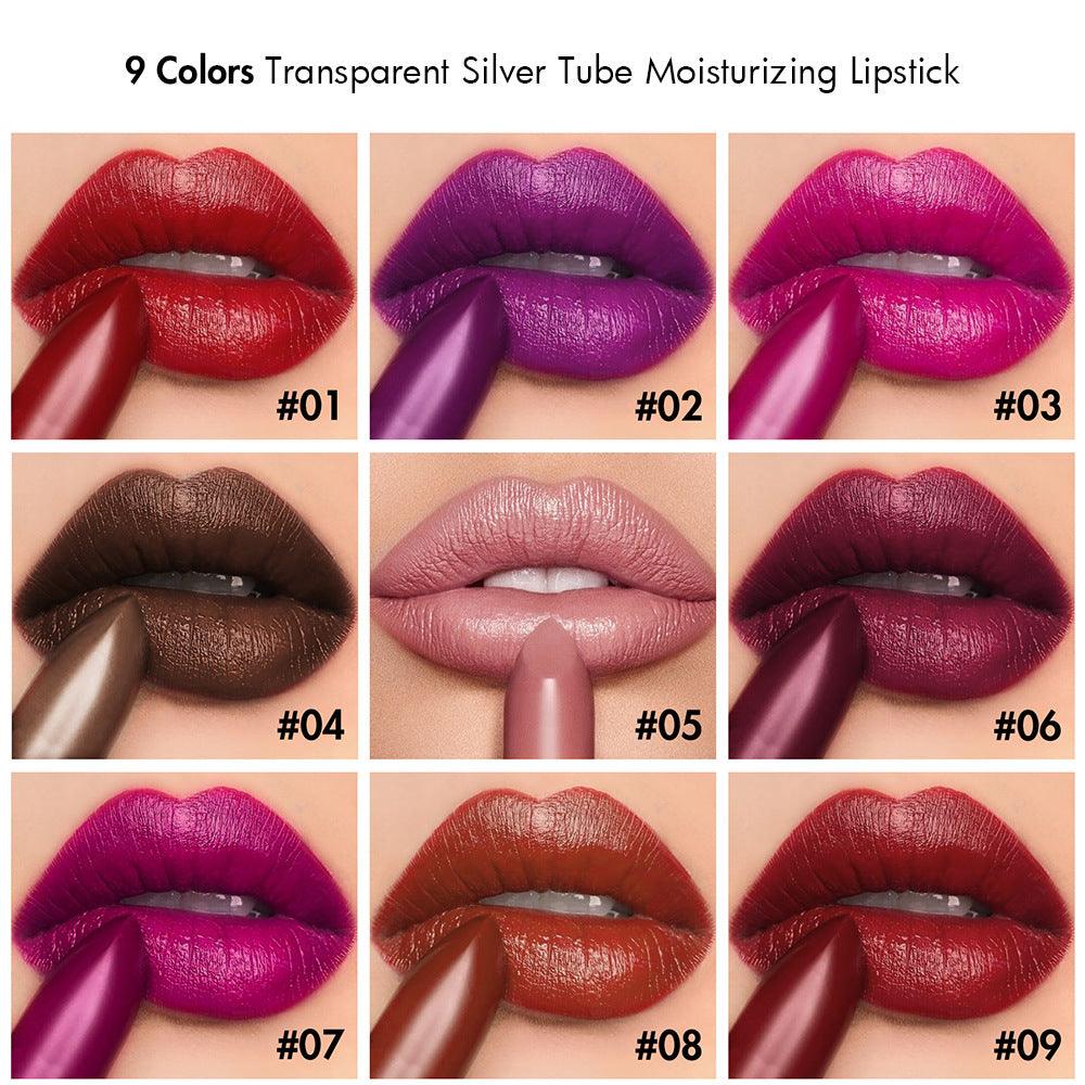 9 Colors Transparent Silver Tube Moisturizing Lipsticks - Shmily Beauty