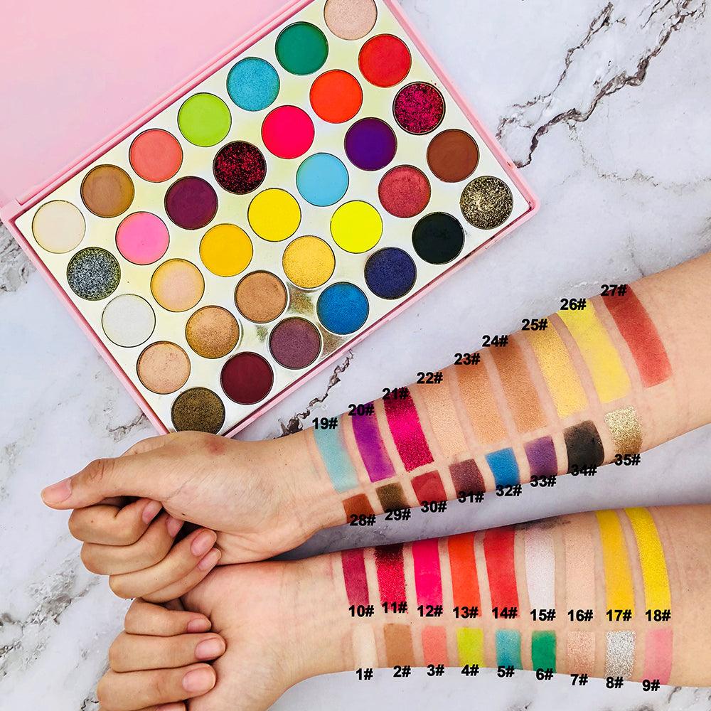High Pigment 35 Colors Custom Beauty Glitter Matte Eye shadow Plastic Eyeshadow Palettes Private Label - Shmily Beauty