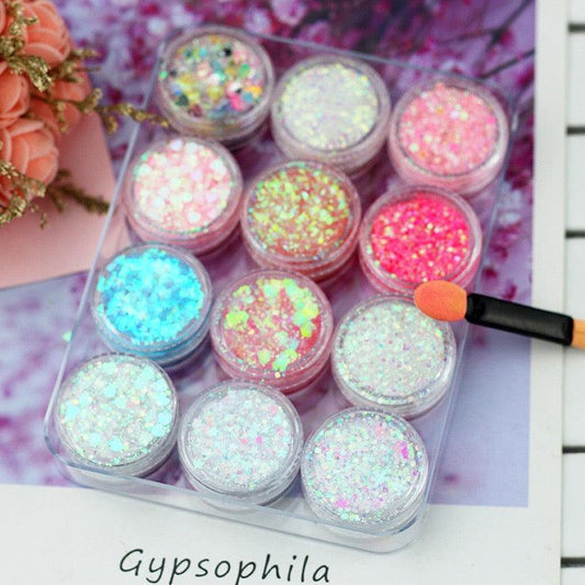 12 Boxes of Sequin Gel Cream Eyeshadow Glitter Shiny Mini Eyeshadow - Shmily Beauty